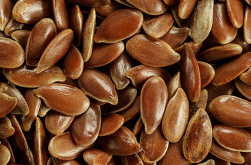 Closeup detail of flax seeds shot from above, 1.5x magnification - image width 23mm