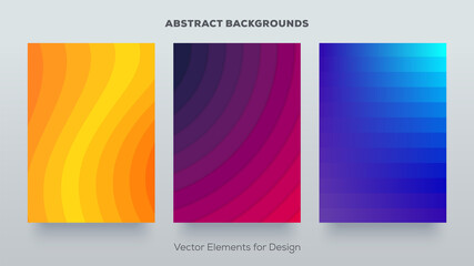 Colorful minimal covers design with lines gradients. Vector cool futuristic patterns. Set of backgrounds with stripes. Art templates.