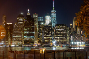 Lower Manhattan skyline at night from the Brooklyn Promenade.