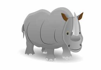 vector illustration of cartoon gray rhino with two horn