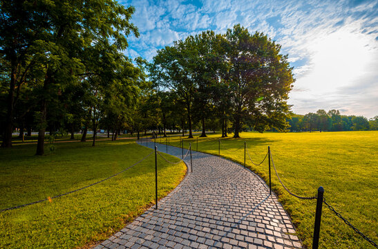 Park Pathway Near Lincoln Memorial And Reflecting Pool In Washington D.C.