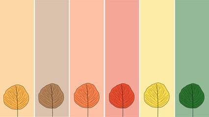 Colorful autumn stripe background with vibrant leaves along bottom of illustration. Fall, season, background.