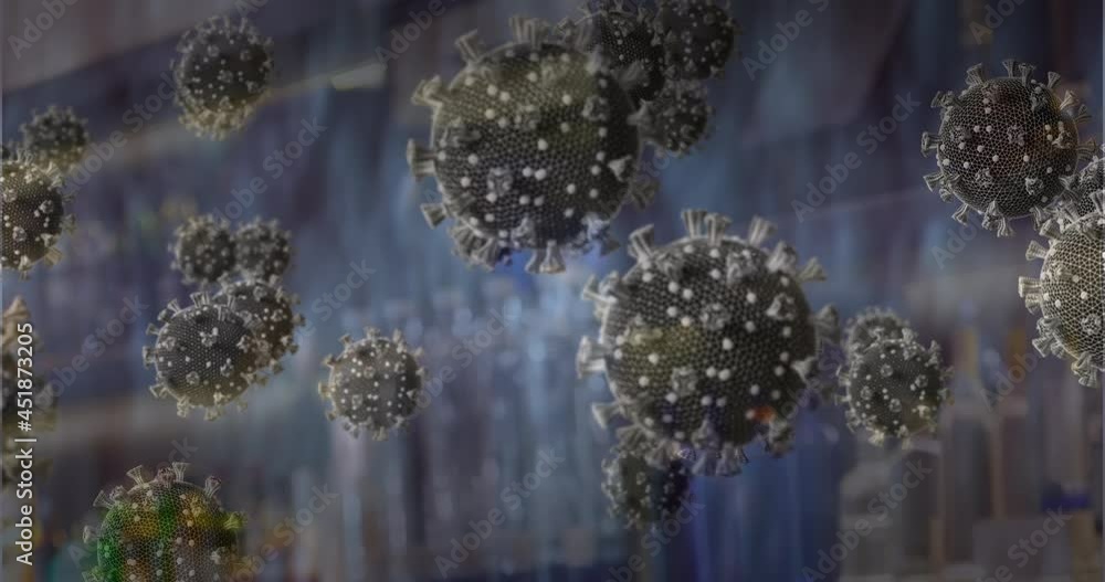 Aufkleber animation of covid 19 cells floating over empty bar