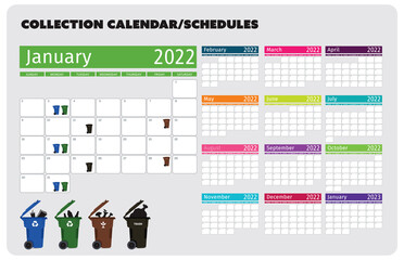 recycle and trash bin collection calendar set © julied