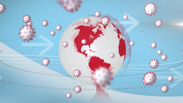 Animation of falling covid 19 cells over globet