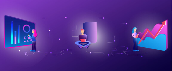 clerks carrying out data analysis with help of IT technologies