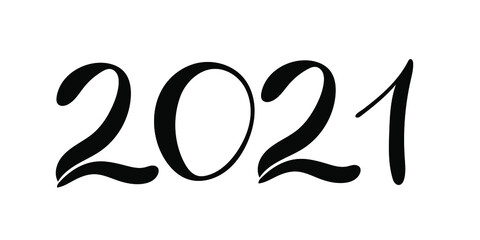 Hand drawn 2021 lettering typography poster. Text 2021 is for postcard, icon, logo or badge. Vector calligraphy EPS10