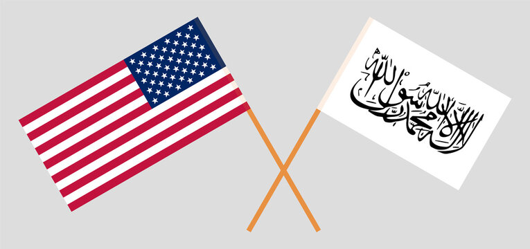 Crossed flags of the USA and Islamic Emirate of Afghanistan. Official colors. Correct proportion