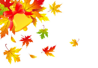 Autumn background with leaves and bell. Background for banner or greeting card with copy space 
