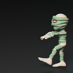 3D-illustration of a cute and funny walking cartoon mummy. isolated rendering object