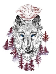wolf full moon and forest © Irkis