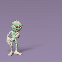 3D-illustration of a cute and funny thinking cartoon mummy. isolated rendering object