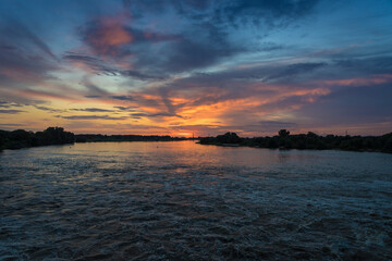 Sunset on the river Elbe near Hamburg.