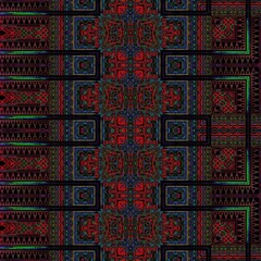 Seamless pattern for textile clothing, accessories, scarves, stoles, interior design and interior surfaces. Kaleidoscope, mosaic, geometric patterns with graphic elements. Symmetrical composition