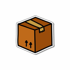 shipping box doodle sticker icon, vector color line illustration