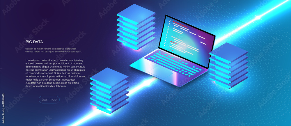 Poster cloud services isometric composition. big data analysis storage business intelligence systems modern