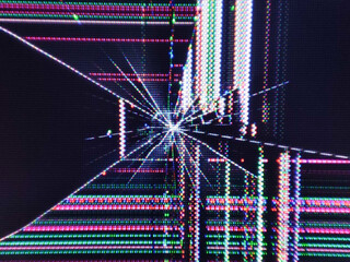 Close up Broken TV LED screen.Broken monitor.Broken glass plasma TV IPS screen.The LCD screen of...