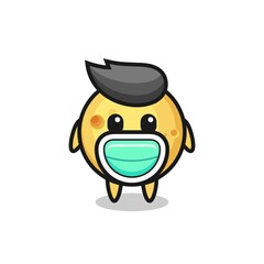 cute round cheese cartoon wearing a mask