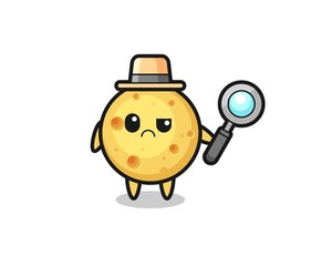 the mascot of cute round cheese as a detective