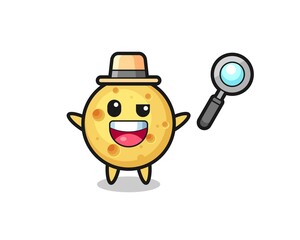 Fototapeta premium illustration of the round cheese mascot as a detective who manages to solve a case