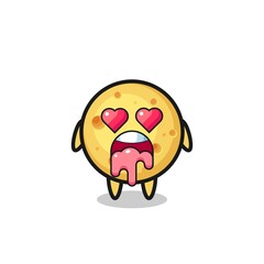 the falling in love expression of a cute round cheese with heart shaped eyes