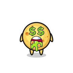 round cheese character with an expression of crazy about money
