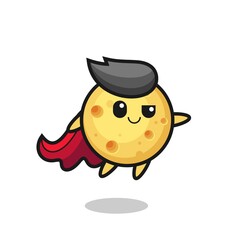 cute round cheese superhero character is flying