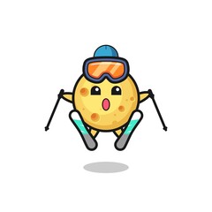 round cheese mascot character as a ski player