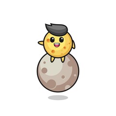 illustration of round cheese cartoon sitting on the moon
