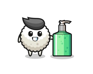 cute rice ball cartoon with hand sanitizer