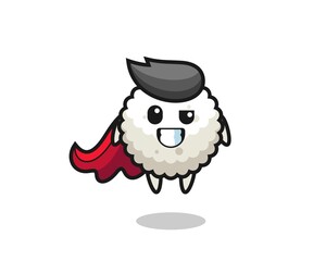 the cute rice ball character as a flying superhero