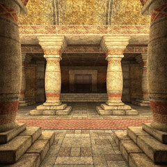 3D-Illustration of an ancient fantasy temple and throne room for background usage