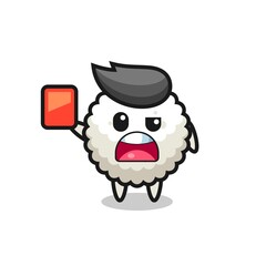 rice ball cute mascot as referee giving a red card