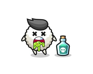 illustration of an rice ball character vomiting due to poisoning