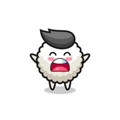cute rice ball mascot with a yawn expression
