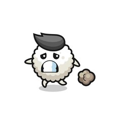 illustration of the rice ball running in fear