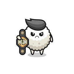 rice ball mascot character as a MMA fighter with the champion belt