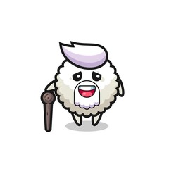cute rice ball grandpa is holding a stick