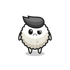 the mascot of the rice ball with sceptical face