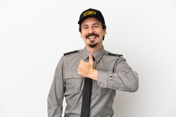 Young caucasian security man isolated on white background giving a thumbs up gesture