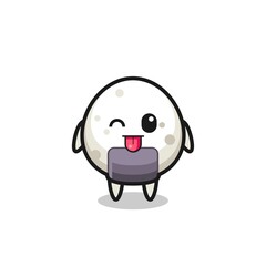 Obraz premium cute onigiri character in sweet expression while sticking out her tongue