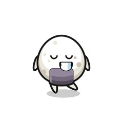onigiri cartoon illustration with a shy expression