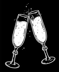 Flute champagne glasses hand drawn illustration
