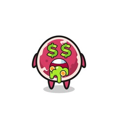 beef character with an expression of crazy about money