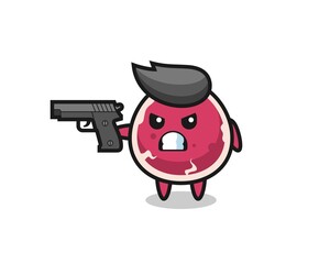 Fototapeta premium the cute beef character shoot with a gun