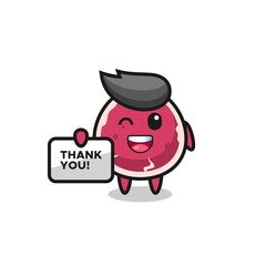 Obraz premium the mascot of the beef holding a banner that says thank you