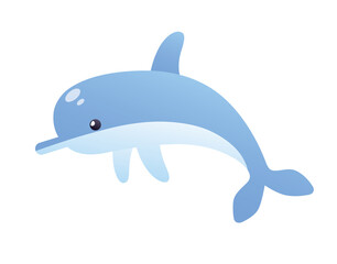 Dolphin jumping isolated, cartoon flat vector.