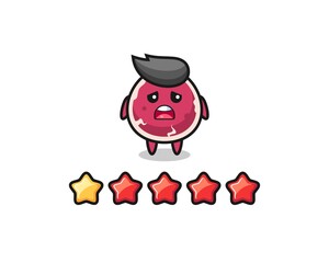the illustration of customer bad rating, beef cute character with 1 star