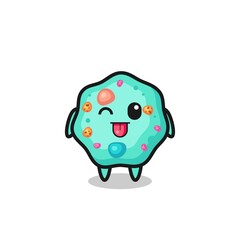 cute amoeba character in sweet expression while sticking out her tongue