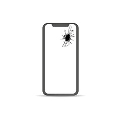 
Phone with a crack on the display isolated on a white background template.